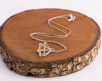 Sterling Silver 3D Merkaba necklace, Merkaba Pendant, Sacred Geometry Necklace, Star Tetrahedron, Star of David Pendant, Yoga Jewellery