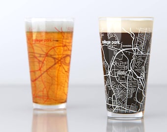 College Park, MD - University of Maryland - College Town Pint Map Glasses