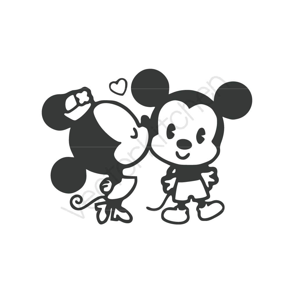 Download Retro Kissing Mickey Minnie Inspired Cutting Template SVG EPS