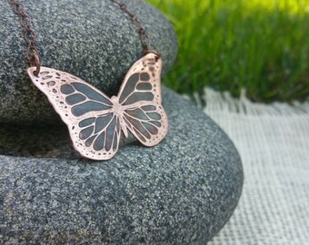 Copper Butterfly Pendant, Butterfly Jewelry, Copper Jewelry, Etched Pendant, Metalwork Jewelry, Gift For Her, Copper Butterfly Jewelry