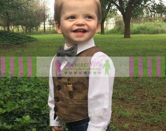 Ring Bearer Brown Tweed Herringbone Look Cotton Vest Infant Toddler Child Sizes thru Youth 10