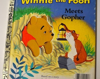 Vintage Children's Book Winnie the Pooh Meets Gopher Walt Disney Little Golden Book