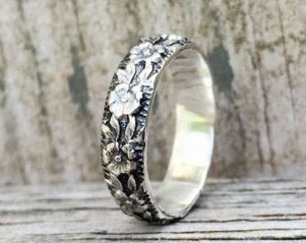Purity Ring, True Love Waits, Sterling Silver Floral Pattern Promise Ring or Purity Ring, handmade jewelry