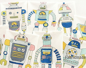 Big Robots Cartoon Linen Cotton Fabric for Kids Children Boys - One Panel 8 Cuts