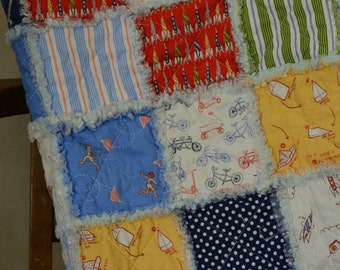 Baby Boy Crib Sized Rag Quilt, Sarah Jane Studios Children At Play