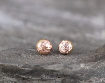Pink Gold Nugget Earrings - Freeform Stud Earrings - 14K Pink Gold Nugget Earring - For Men or Women - Handmade Made in Canada