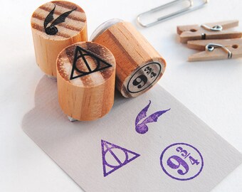 Harry Potter gift, triangle mini stamp, geeky birthday party, mini rubber stamp set, magic stamp set, deathly hallows stamp, geek birthday