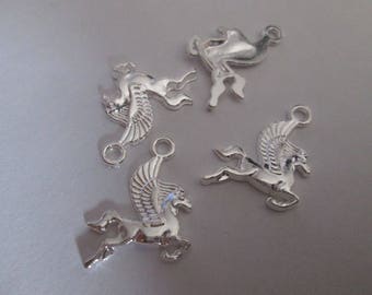 10 charms Pegasus winged horse metal silver 24 x 20 mm