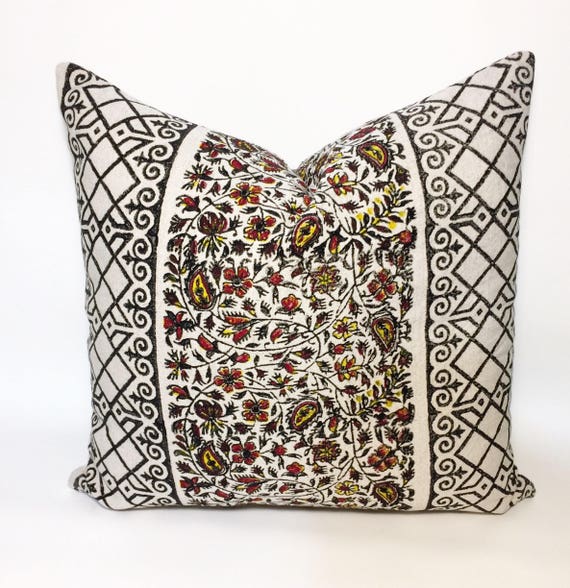 Hand block printed black and yellow pillow | decorative cushions|home decor| linen pillowcase|pillow cover 18"x18"