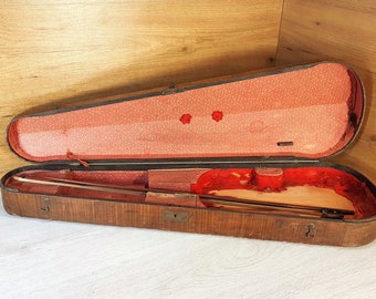 Vintage violin case and bow, 1930s handmade violin case, Musical instrument case, Handled instrument case, Antique violin case, Wall decor