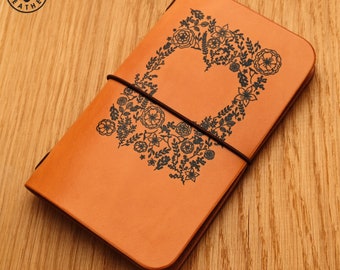 Leather Moleskine Cahier/Field Notes Notebook Cover (Flower Heart)