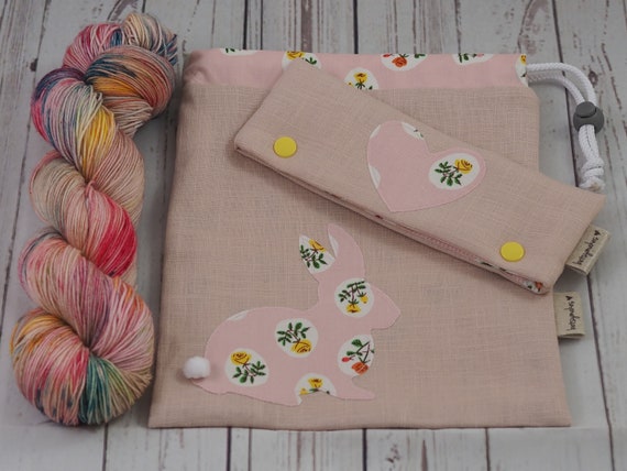 Applique Bunny Sock Knitting Set in Yellow Rose