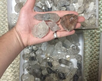 NEW 1lb Wholesale Unsearched Lot of Tibetan Quartz Crystals, some double terms, rainbows, black phantoms, heady mix