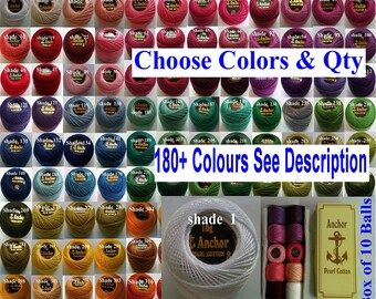 1 ANCHOR Pearl Cotton Crochet Embroidery Thread Ball Balls JP Coats Perle Cotton Crochet Floss 85m. size 8. 1 upto 228 Colors Free Shipping