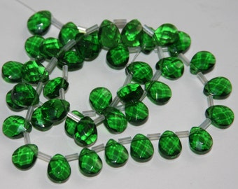 40 pcs of faceted flat briolette glass beads 8 x10mm Dark green