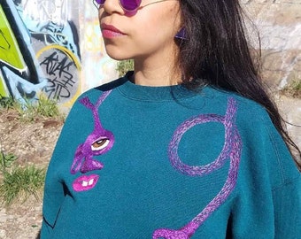 Hand Embroidered Repurposed Sweatshirt