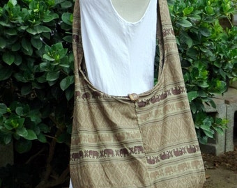 X LARge Hobo Boho Crossbody Hippy Vegan Woman Girl Bag Elephant Bag Cotton Messenger Bag with Zipper Khaki Beige