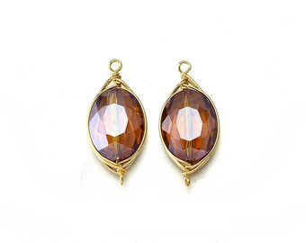 Topaz Crystal Connector . Jewelry Craft Supplies . 16K Polished Gold Plated over Brass / 2 Pcs - DG001-PG-TP