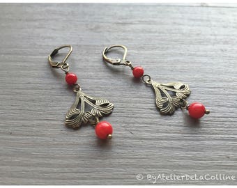 Art deco earrings and coral beads