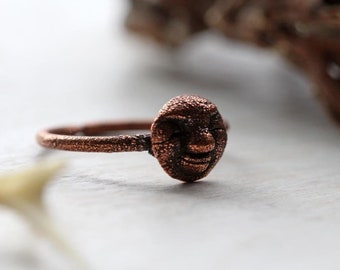 Moon Ring - Copper Ring - Moon Face Ring - Astronomy Lover Gift