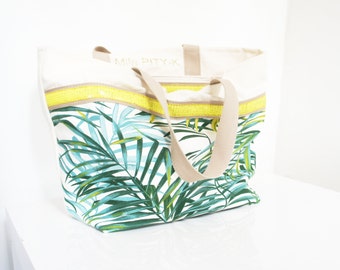 Cabas en toile de coton et coton rayé avec paillette "Hawaï" // sac pour l'été 2017 // cadeau pour femme //sac XL