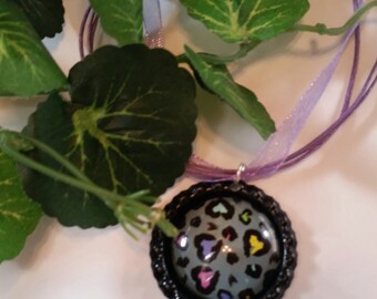Bottle cap necklace,silk ribbon necklace, choker, cabohochoon ,glass,