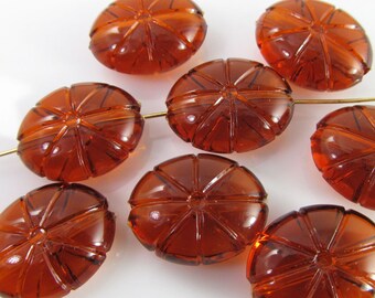 10 Vintage 20mm Amber Topaz Carved Acrylic Beads Bd1192