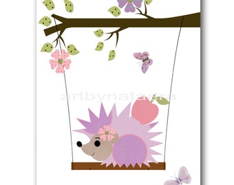 Baby Nursery Print Baby Girl Nursery Decor Art for Kids Wall Art Baby Girl Room Decor Kids Room Decor Baby Decor Hedgehog Purple Pink