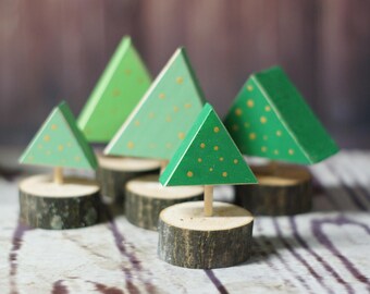 Mini Christmas Tree Set - Rustic Christmas Tree Decor - Primitive Christmas Decorations - Christmas Mantle Decorations - Christmas Table