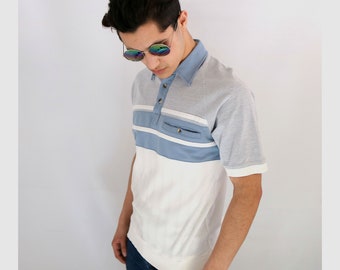 Vintage Men’s Clothing • 80’s Golf Shirt / Polo Shirt • Arnold Palmer Golf Shirt • Blue and White Two-Toned Shirt • Small-Medium
