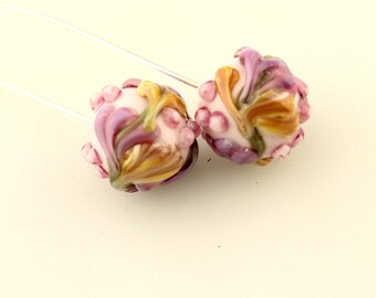 Lampwork Glass Bead Head Pins Headpin Floral on Fine Silver Wire Green, Lavender, Pink Flowers