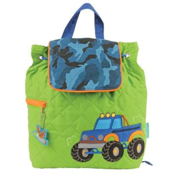 FREE PERSONALIZATION, Children's Backpack, Custom Embroidery, Monogram, Truck Backpack, Personalized Blue Camo Truck Backpack