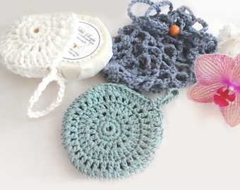 Crochet soap saver round -blue crochet soap sack -crochet soap bag- crochet soap holder-cotton crochet soap saver-bath accessories- gift