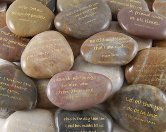 Engraved River Rocks - Scripture Verses - Set of 60 - FREE US SHIPPING