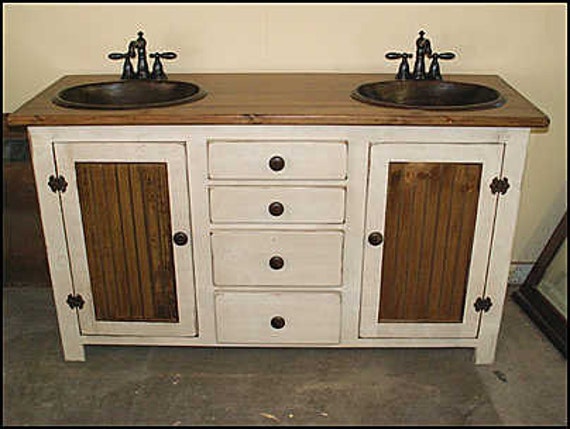 Rustic Farmhouse Vanity - 60" - Double Bathroom Vanity - FH1296-60D - Bathroom Vanity with sink - Copper Sink - Bathroom Vanities - Sink