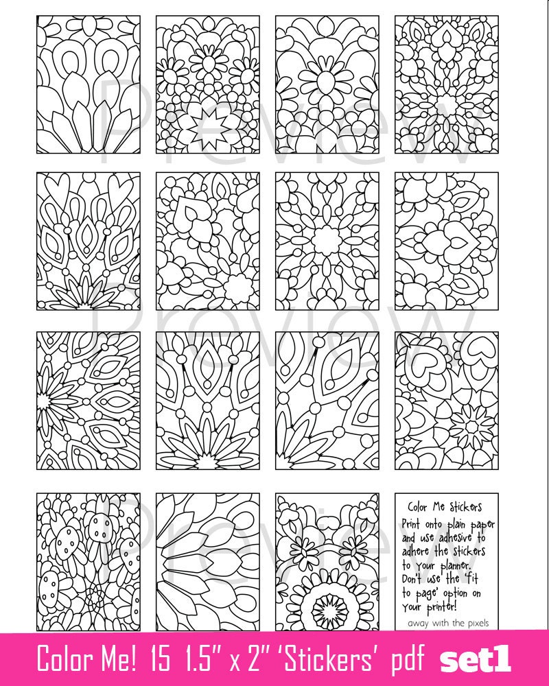 Coloring Page Stickers to Print 1.5 x 2 Images to