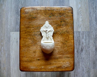 White Porcelain Holy Water Font, Small Crucifix Holy Water Font, Crucifix Wall Pocket, Country Garden Decor, Vintage Housewarming Gift