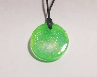 Glitters of Green resin pendant necklace