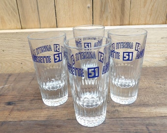 4 anisette 51 Pastis retro vintage French bistro advertising Ricard glasses / 4 vintage retro Pastis 51 glasses french bistro Ricard advertising