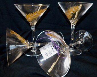 Set of 4 Elegant hand painted Martini glasses in silver and gold.