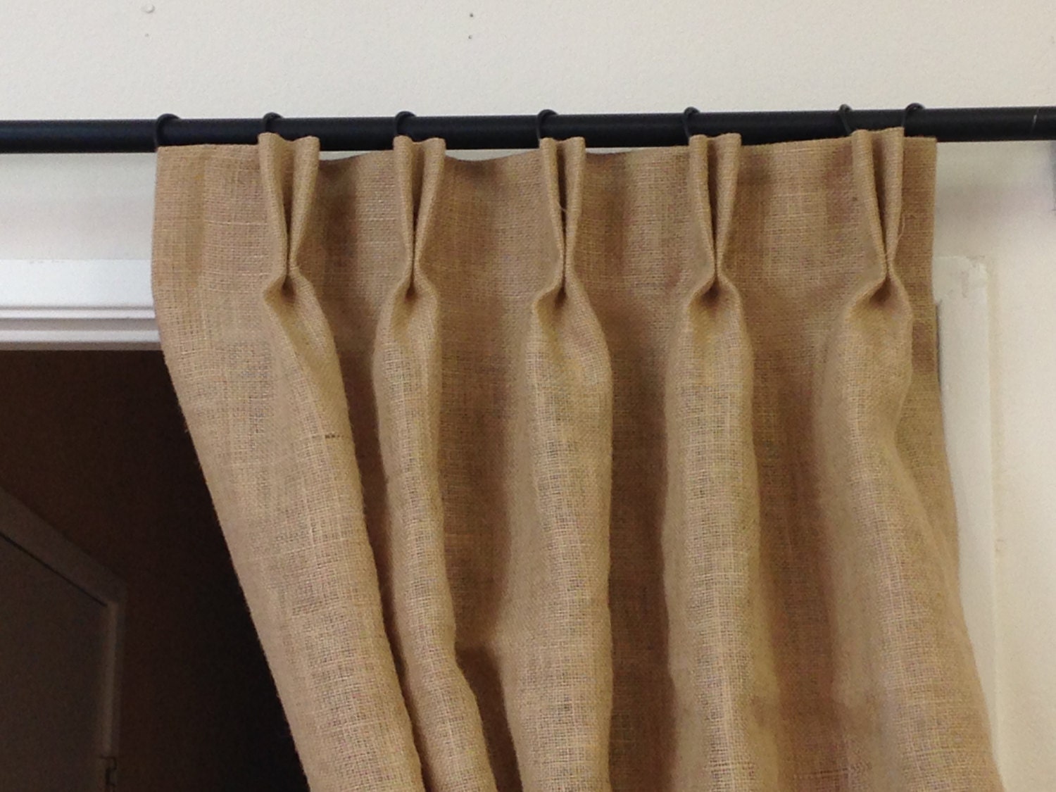 96-104 burlap curtain/ two pleated panels/pinch pleat