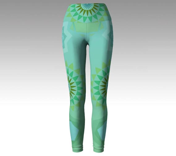 Items similar to Mint Mandala Yoga Leggings, Green/Blue Leggings ...