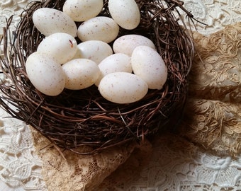 One Dozen Vintage Tiny Speckled Robin Eggs