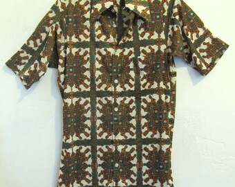 Marked Down 30%@@A Men's GROOVY Vintage 60's SLINKY Nylon DISCO Style Shirt By Van Huesen.S