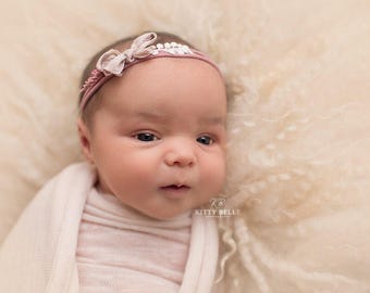 Rosa Headband, Dusky Pink Bow Headband, Pink Headband, Pink Props, Baby Photography Prop, UK Seller
