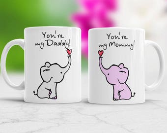 New Parent gift Mommy and Daddy mug Set of 2 mugs for new mom and new dad Cute elephant mugs for mom and dad Parents gift baby shower gift
