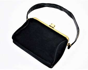 Lennox Navy Blue Velvet snap purse with strap