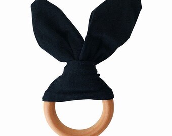 Crinkle Bunny Ears Teether Toy | Black