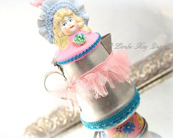 Girly Coffee Pot Art Doll Sculpture Little Girl Assemblage Cook Gift Kitchen Art Restaurant Decor
