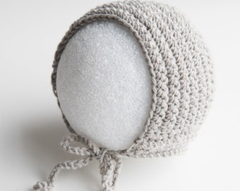 Grey Crochet Baby Hat Newborn Bonnet Photography Prop